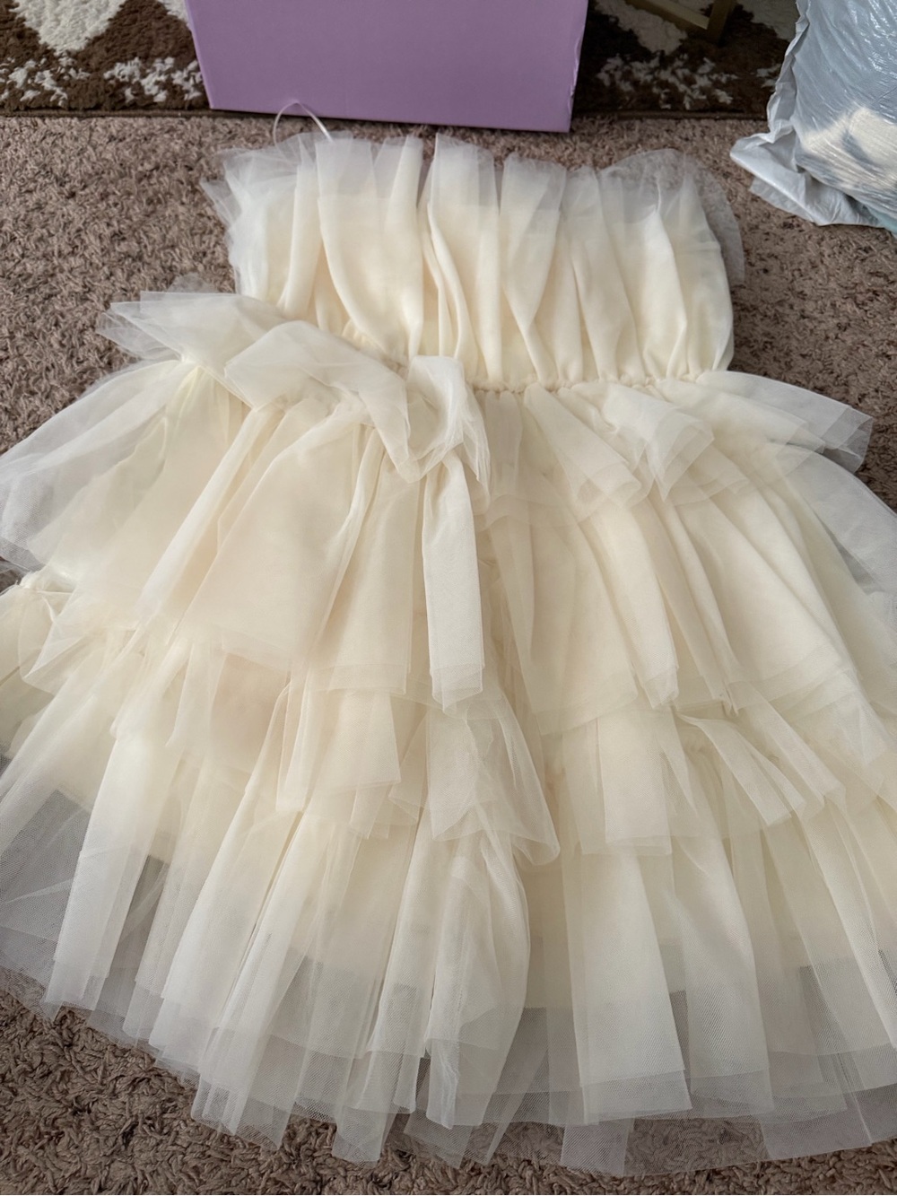 Strapless Cream Tulle Layered Dress